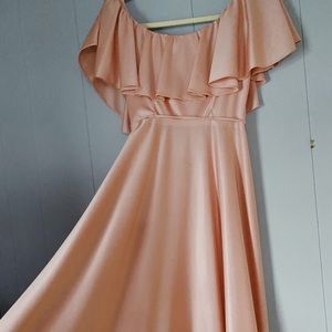 Vintage 70s boho flowy accordian wedding bridesmaid dress peachy coral pink
